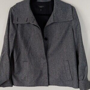 Talbots Wool Grey Button Front High Neck A-Line Jacket 10